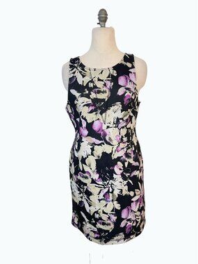 Allen B. Floral Bodycon Stretch Sleeveless Sheath Scuba Crewneck Dress NWT Large
